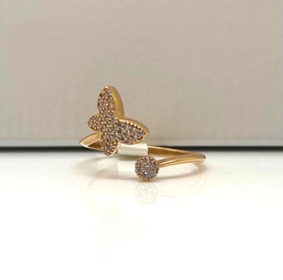 Кольцо-бабочка для женщин с белыми камнями желтое золото 14 карат - Изображение 1 из 3