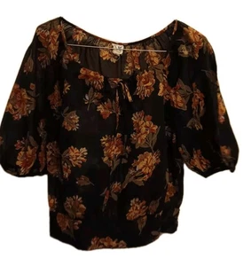 Blusa Edme & Esyllte Para Mujer Talla S Negra Floral Campesina Manga 3/4 Pullover Elegante - Imagen 1 de 5