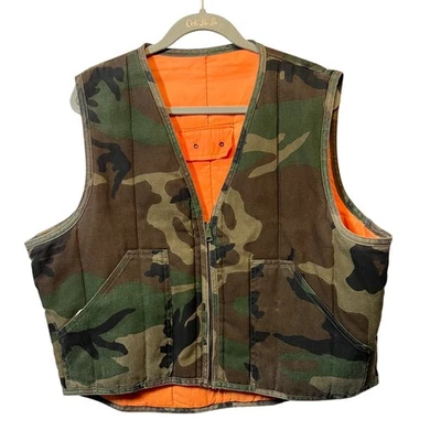 Camo Hunting Vest Puffer Quilted Padded Orange Lined Outdoor Mens XL - Image 1 of 4