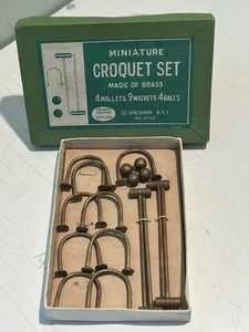 Vintage Miniatur Krocket Set Messing Tischspiel Japan B.S. & Co komplett 50er Jahre - Bild 1 von 11