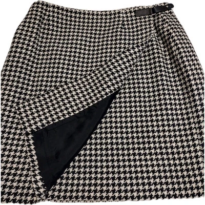 Falda envolvente de pata de gallo de lana Lauren Ralph Lauren talla 14 negra blanca hebilla para mujer Foto 1 de 4
