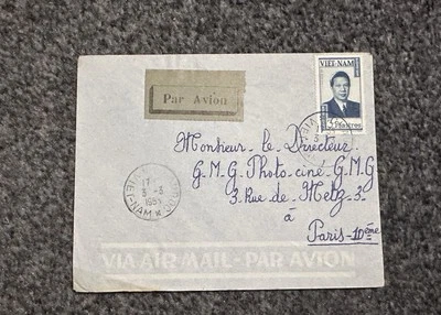 CUBIERTA RARA DE VIETNAM DEL SUR AÑOS 50 SELLO POSTAL CHAU DOC A PARÍS FRANCIA SELLO BAO DAI Foto 1 de 2