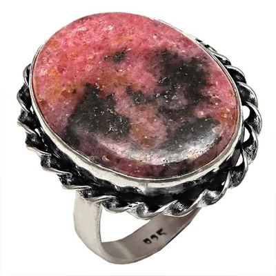 Joias de prata feitas à mão com pedra preciosa de rodonita "8,5" - Imagem 1 de 4