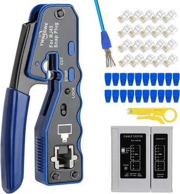 RJ45 Crimp Tool Kit Pass Thru Ethernet Crimper for Cat5E Cat6 Cat6A 8P8C Modular - Image 1 of 4