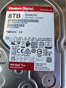 8TB WD Red Plus WD80EFBX NAS Hard Drive, 3.5" HDD, SATA III 6Gb/s, 5640rpm, 256M - Picture 1 of 3