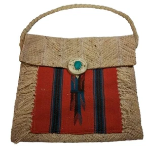 Women's White Doe Handmade Saddle Bag W/ Southwest Aztec Print Real Turquoise - Picture 1 of 10