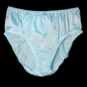 Vintage Silky Nylon Panty Sea Blue Sissy Lace Sheer Brief Size 7-8 Hip 38-42" - Picture 1 of 17