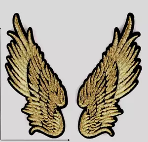 1 Paar goldene schwarze Engelsflügel bestickt Bügelbild Patches 3+1/2 x 1+1/2 Zoll - Bild 1 von 2