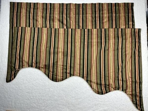 "Par de cortinas de campo Swag cenefa festoneada negra dorada verde a rayas forradas 49"" W" - Imagen 1 de 8