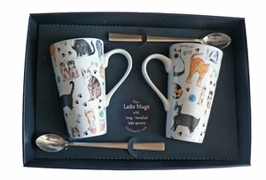 Par de tazas con leche para gatos y gatitos en caja de regalo con cucharas con leche capacidad 3/4pt - Imagen 1 de 1