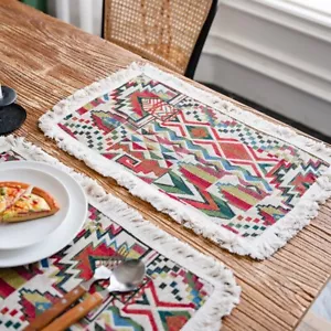 2PCS Ethnic Table Mat Retro Placemat Tasseled Party Dining Room Pad Decoration - Picture 1 of 8