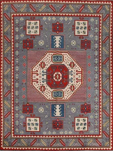 Lebendige Farbe Geometrisch Kasak Pakistanisch Wohnzimmer Teppich Handgefertigt 8x10 Fuß - Bild 1 von 19