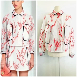 Longchamp Size 36 8 White & Red Floral Mesh Jacket Designer 2017 Runway Jacket - Picture 1 of 24
