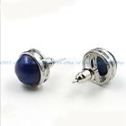 12mm Round Fire Natural Lapis Lazuli Gemstone Silver Stud Hook Earrings Women