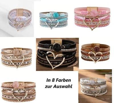 Damenarmband Wickelarmband Strass Herz Magnetverschluß Kristall breit PU Leder - Bild 1 von 4