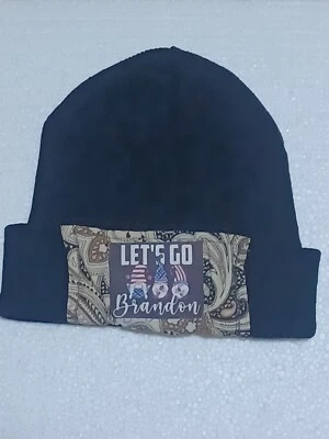 NEW BLACK LETS GO BRANDON GNOMES 100% 2 PLY WOOL U.S.A MADE BEANIE CAP SKULL CAP - Image 1 of 3