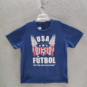 Fifa World Cup Men T-Shirt XL Blue USA Futbol Brazil 2014 Short Sleeve Crew Neck - Picture 1 of 8