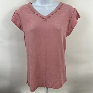Camisa Buffalo David Bitton Para Mujer Pequeña Manga Corta Campesina Cuello en V Rosa Informal - Imagen 1 de 12