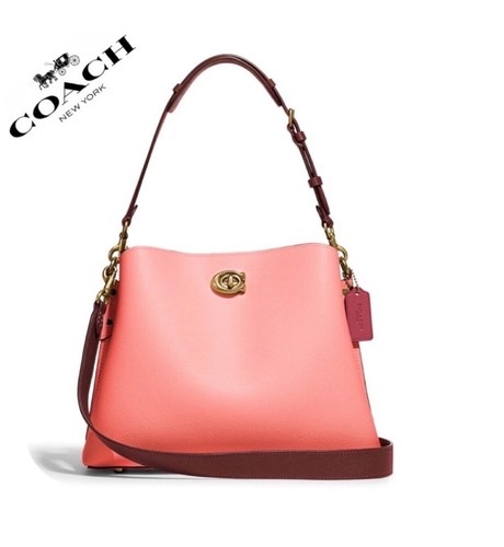 ?Borsa a tracolla Coach nuova con etichette in pelle di salice colorblock Turnlock rosa caramella multi