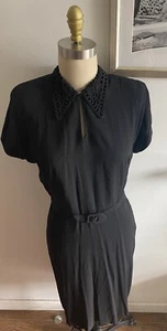 Vintage Grovine Creation NY Dress Black Soutache Collar Short Sleeves Chest 36” - Picture 1 of 10