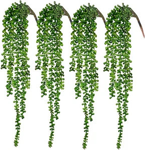 1-4Pcs Artificial Succulents Hanging Plants Fake String of Pearls for Wall Home - Picture 1 of 15