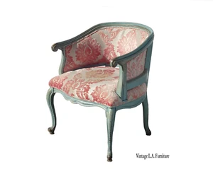 Vintage French Provincial Green w Pink Velvet Damask Side Chair - Picture 1 of 13