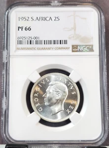 1952 SOUTH AFRICA SILVER 2 SHILLINGS NGC PF 66 BEAUTIFUL GEM PROOF - Picture 1 of 3