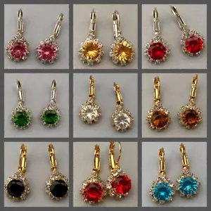 NEW CRYSTAL SILVERTONE or GOLDTONE DROP WIRE EARRINGS SELECT COLOR FREE SHIPPING - Picture 1 of 21