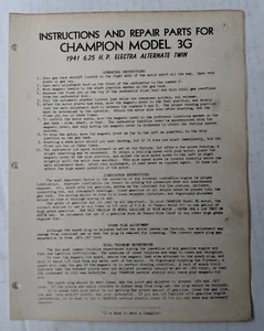 1941 CHAMPION 6.25HP 3G ELECTRA ALTERNATE OPERATING INSTRUCTIONS & PARTS MANUAL - Picture 1 of 4