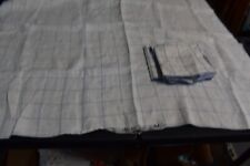 Vintage Table Cover White With Blue Square Pattern Lite Gauze 4 Napkins 32 x 34"