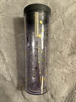 Starbucks Quicksilver Gold Splash Flakes Acrylic Travel Tumbler Cup 16oz Badge - Image 1 of 4