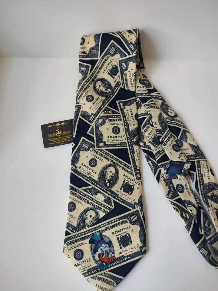 Corbata Disney vintage con etiqueta Scrooge Atlas diseño colección de arte cien dólares Foto 1 de 1