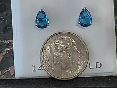 Blue Zircon Labcreated Pear Cut Stud Earrings 14kt Solid White Gold - Image 1 of 4