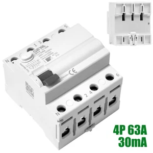 30mA 4-Pole RCD Trip Safety Switch 3 Phase 63 Amp 400V ELCB Circuit Breaker New - Picture 1 of 12