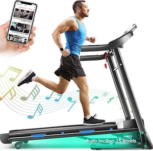 Foldable Treadmill for Home with 15% Auto Incline 300lb Capacity w/Bluetooth&App - Picture 1 of 12
