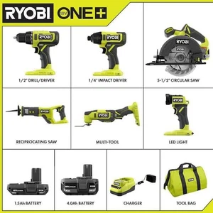 18V Cordless 6-Tool Combo Kit with 1.5 Ah Battery, 4.0 Ah Battery, and Charger - Picture 1 of 2