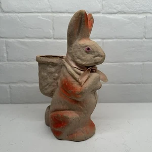 Vintage Easter Bunny Rabbit Pulp Paper Mache Candy Container 9” Basket - Picture 1 of 11