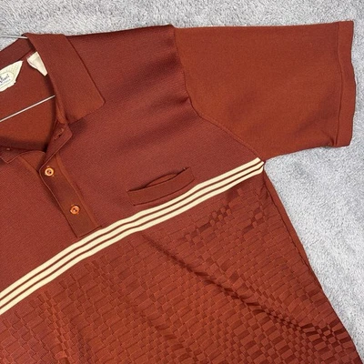 Da Vinci California Shirt Men M Knit Polo 90s USA Preppy Red Brown Short Sleeve - Image 1 of 4