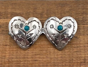 Sterling Silber Herz Ohrringe Mexiko blauer Stein Akzent durchbohrt neue Rückseiten - Bild 1 von 6