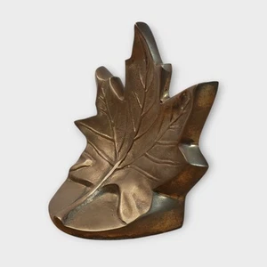 Vintage Messing Bronze Ahornblatt Buchstütze Türstopper Skulptur massiver Sockel 50er Jahre - Bild 1 von 12