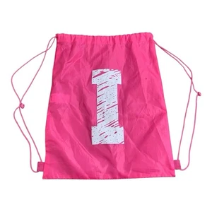Bright Pink Drawstring Gym Bag – Dumbbell Print – Lightweight Nylon - Picture 1 of 6