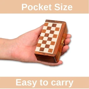 5'' Mini Pocket Wooden Folding Travel Chess Set with Magnetic Board & Chess - Picture 1 of 5