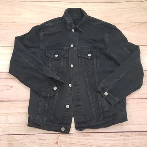 Brandy Melville Jacket Women One Size Black Denim Button Jean Motorcycle Trucker - Picture 1 of 8
