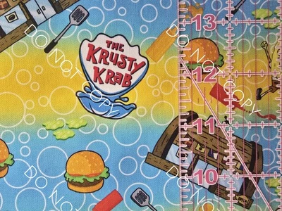 Custom 100% Cotton Woven Fabric Spongebob Cartoon TV Krusty Krab 1/4 Yard 9x56 - Image 1 of 2