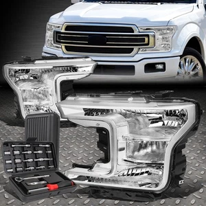FOR 18-20 FORD F150 CHROME HOUSING CLEAR CORNER HEADLIGHT HEAD LAMPS+TOOL SET - Picture 1 of 9