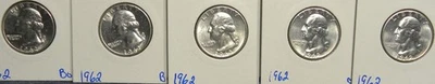 1962-P WASHINGTON SILVER QUARTERS 90% SILVER LOT OF 5-90% SILVER BU COINS - Image 1 of 4