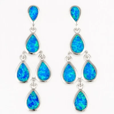 Pendientes perforados múltiples lágrimas océano azul ópalo de fuego plata joyería Foto 1 de 4