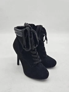 Andiamo High Heel Booties Black Size 9 Faux Suede Zipper Lace up Stiletto - Picture 1 of 6