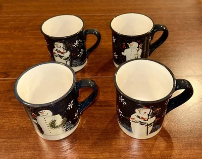 Certified International TWILIGHT SNOWMAN 16oz Mug Set 4Pc Blue Mary Baxter MIB - Image 1 of 4