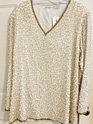 Винтажный Scala размер 2 X верх/туника искусственного жемчуга золотой бисер на шелк гламур девочка - Изображение 1 из 4